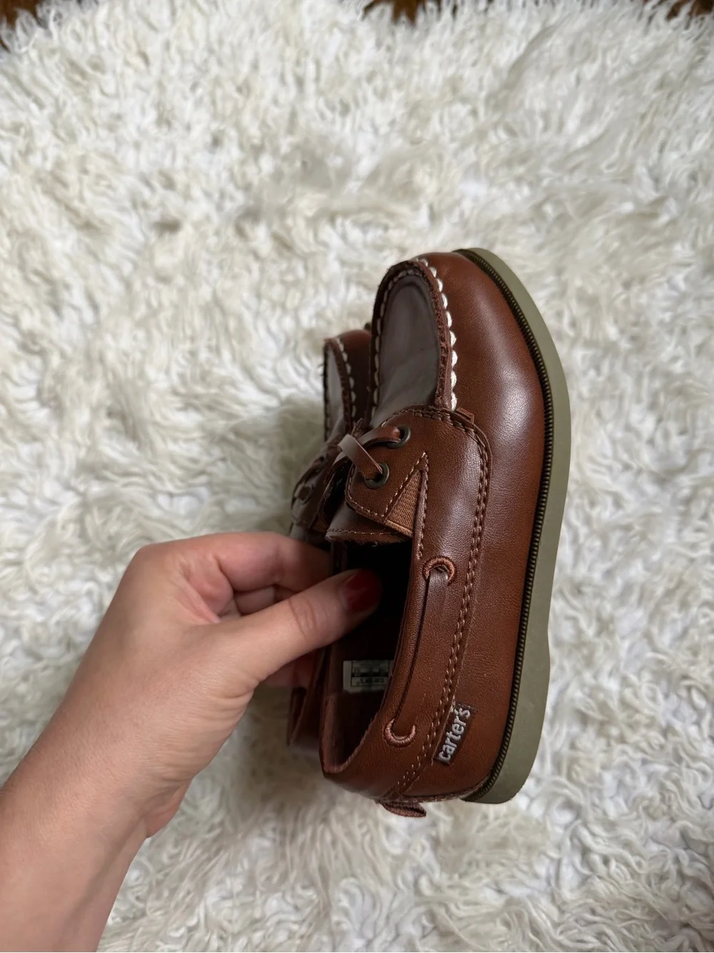 Carter's Brown Leather-Style Kids Boat Shoes